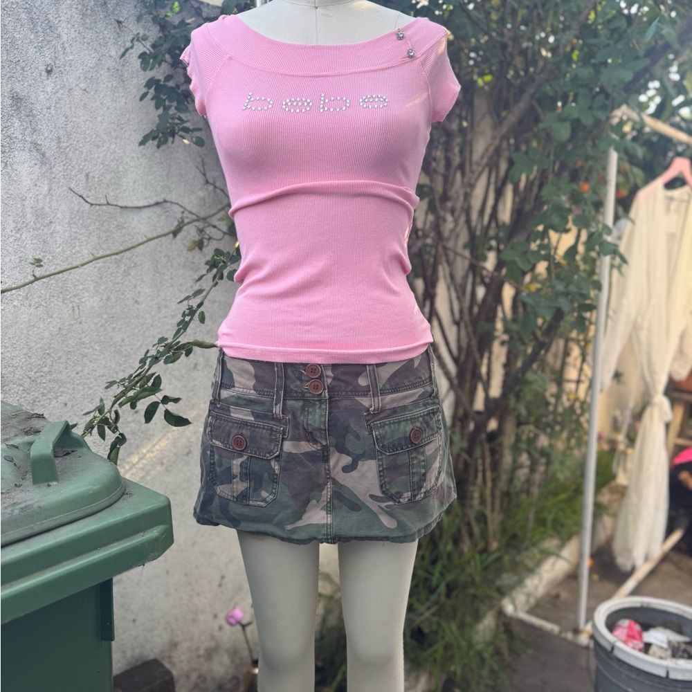 Cotton Y2K belt Camouflage Mini Skirt